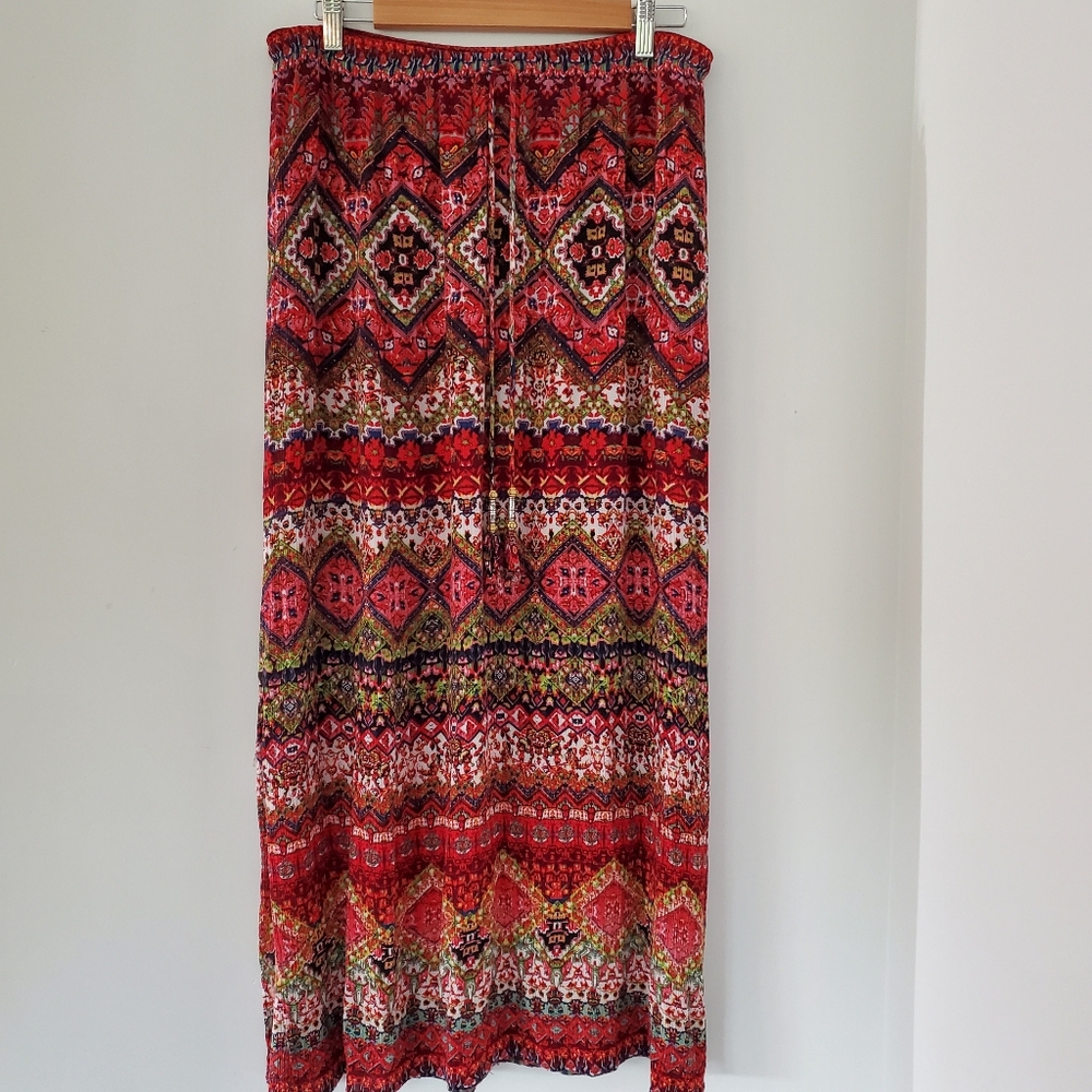 Boho Tassel Ties Maxi Skirt Forest Fairy Festival Peasant Fall Sz M Vintage EUC